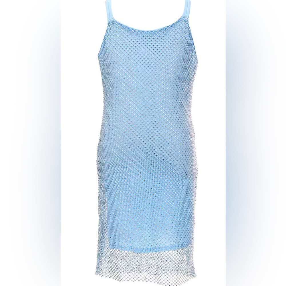 Poppies and Roses Big Girls Sparkle-Mesh Overlay Sheath Dress Blue Multi,Size 16